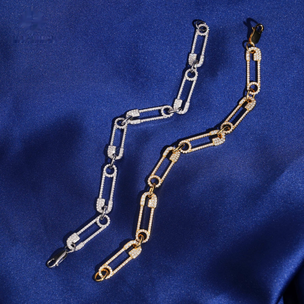 Safety Pin Link Bracelet – Moissanite & 925 Silver