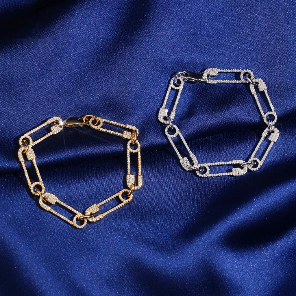 Safety Pin Link Bracelet – Moissanite & 925 Silver