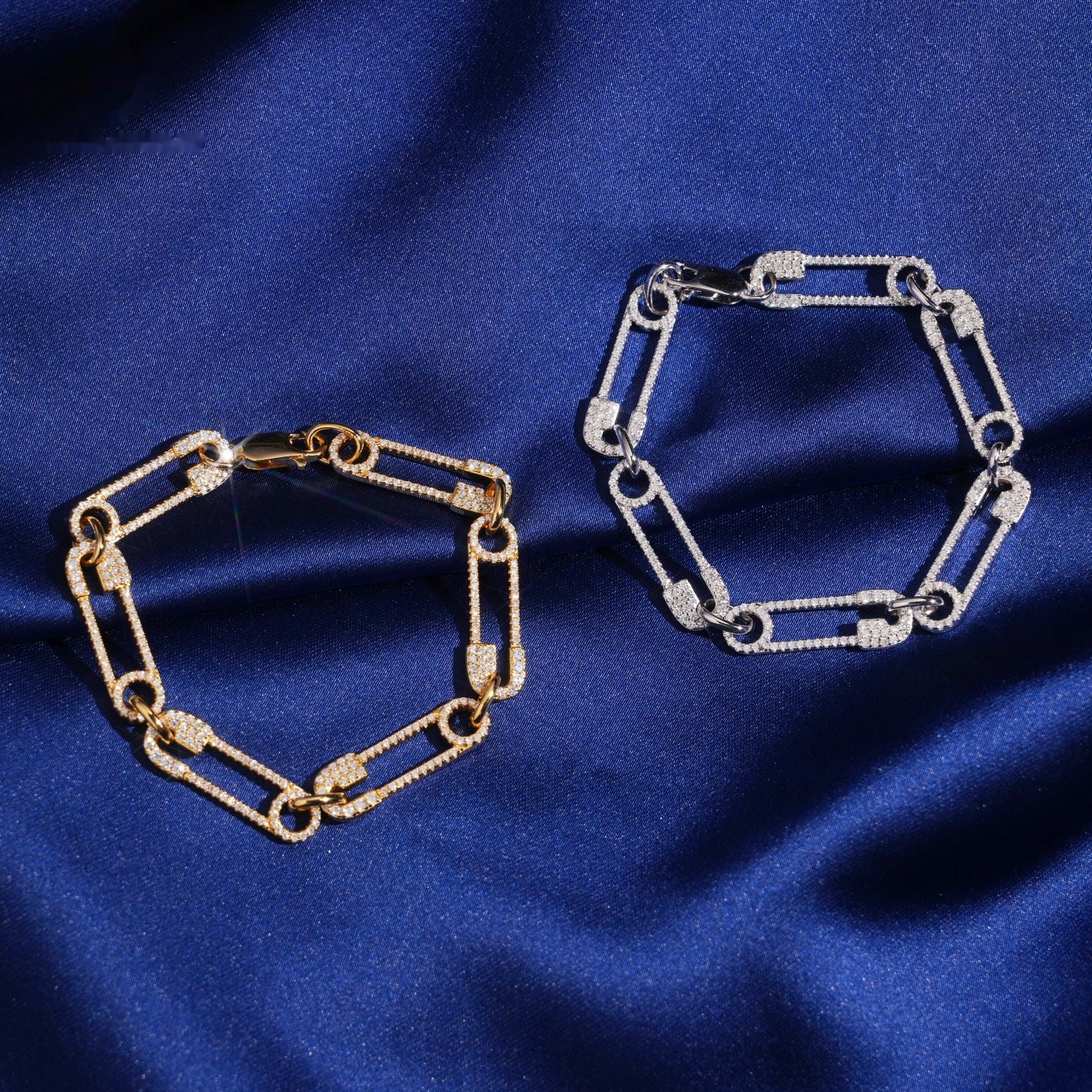 Safety Pin Link Bracelet – Moissanite & 925 Silver