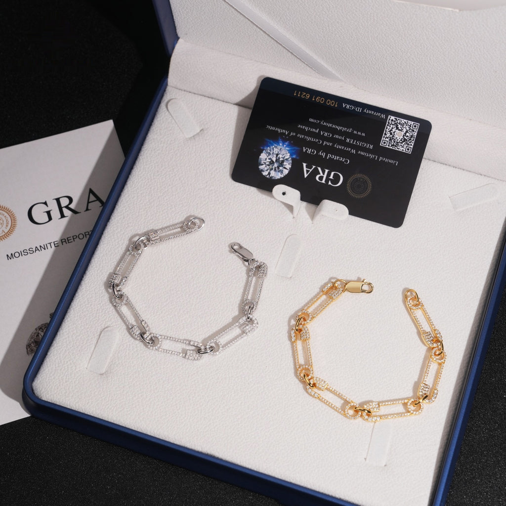 Safety Pin Link Bracelet – Moissanite & 925 Silver