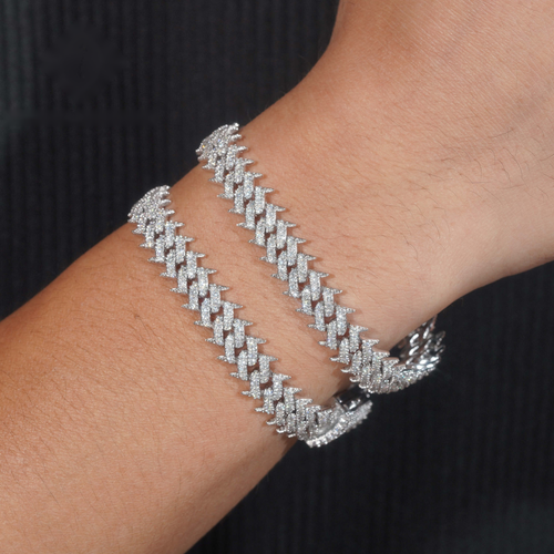 Spiked Prong Cuban Link Bracelet – Moissanite & 925 Silver