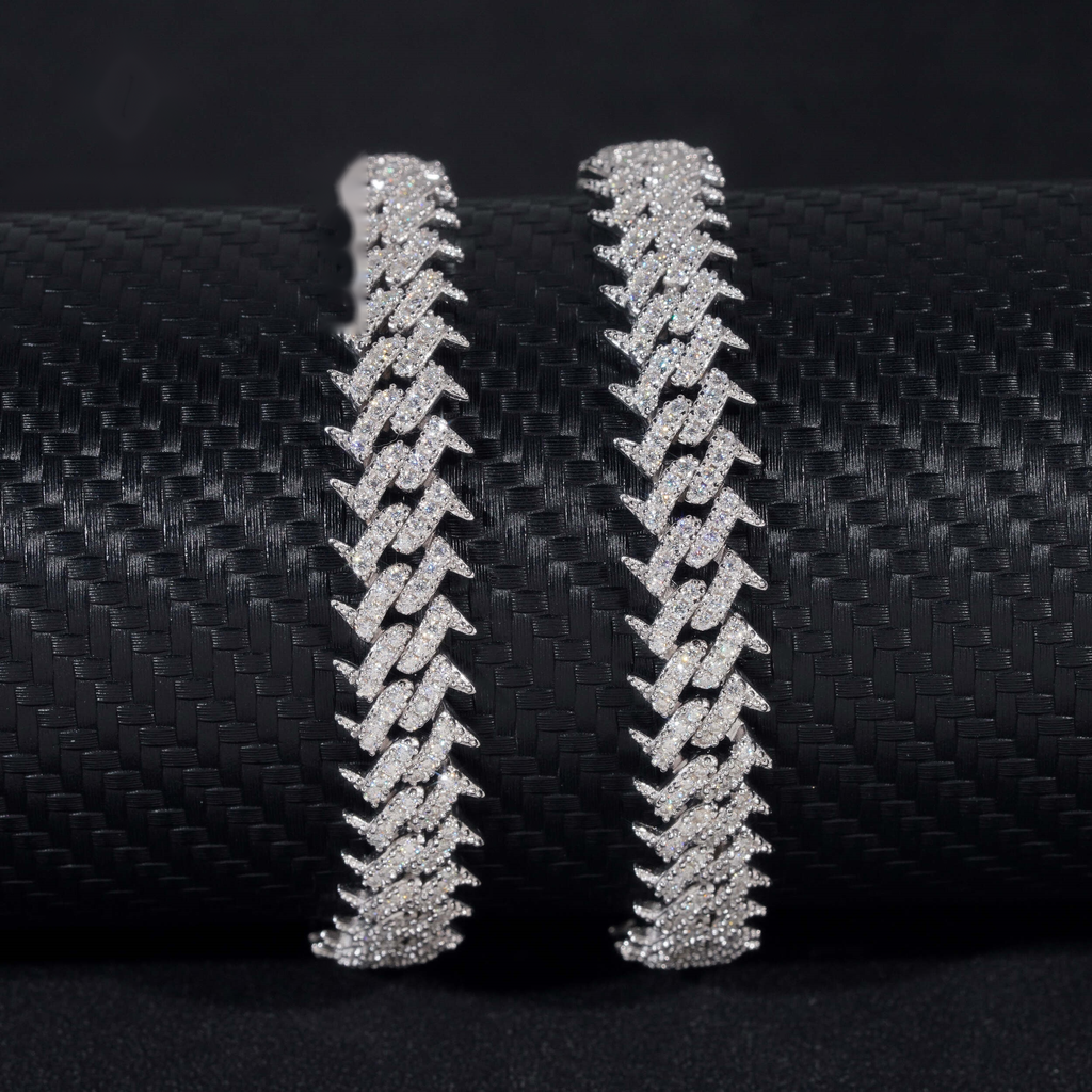 Spiked Prong Cuban Link Bracelet – Moissanite & 925 Silver