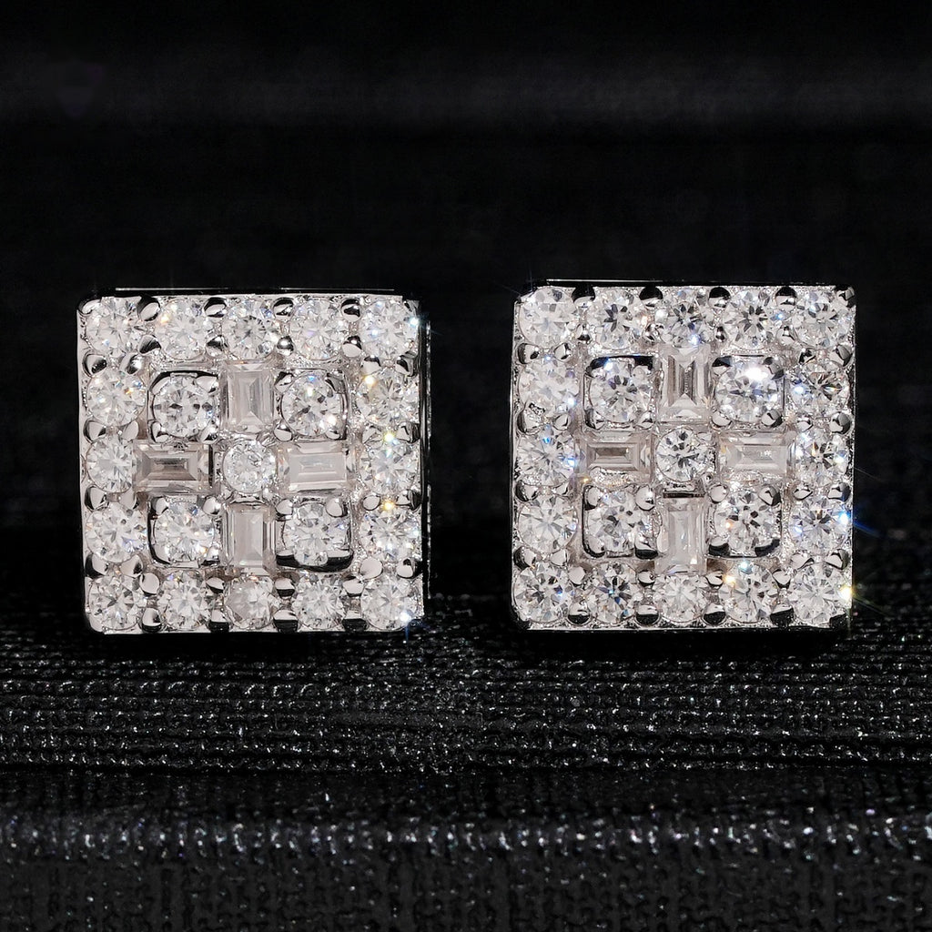 Square Prong Stud Earrings — Moissanite, 925 Silver