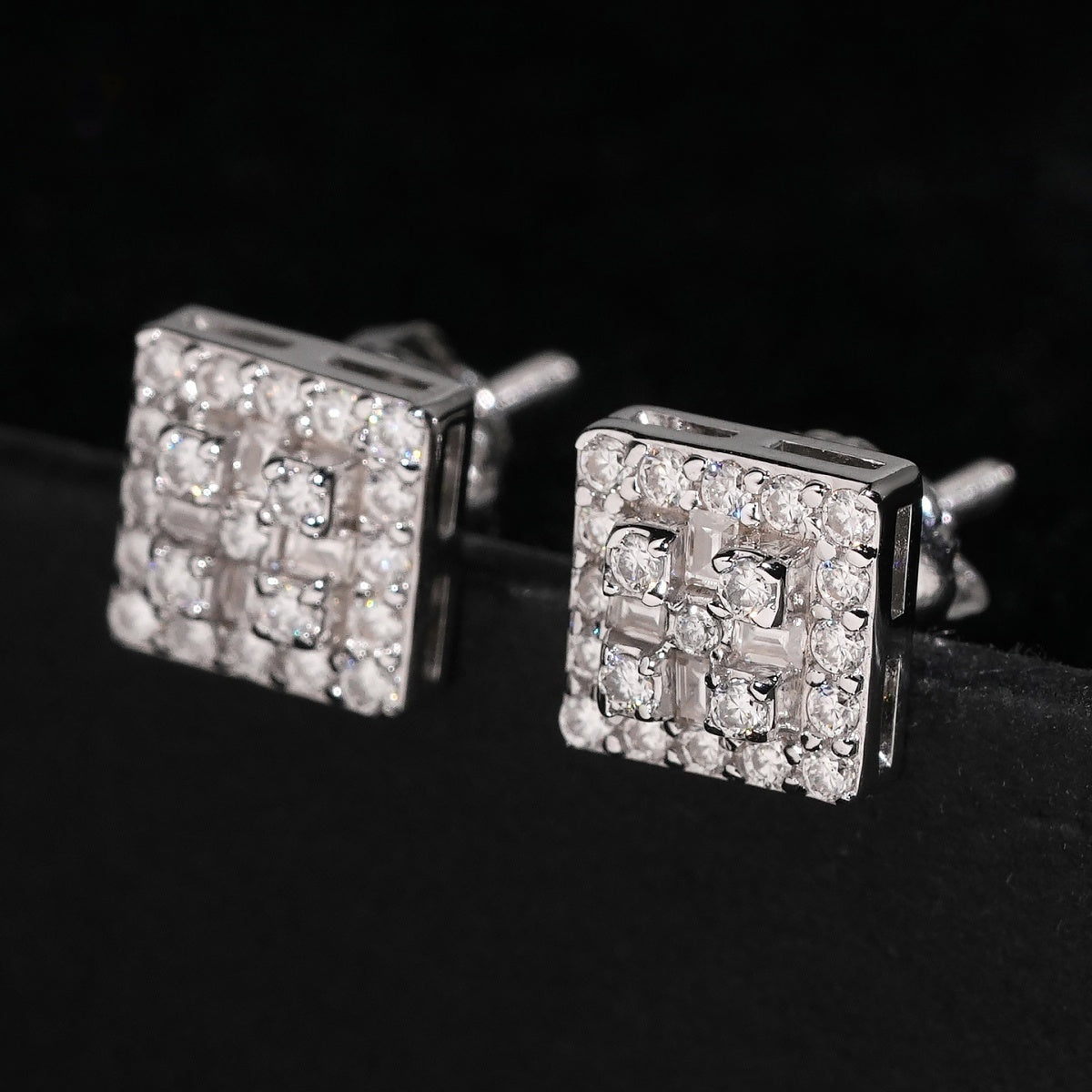 Square Prong Stud Earrings — Moissanite, 925 Silver