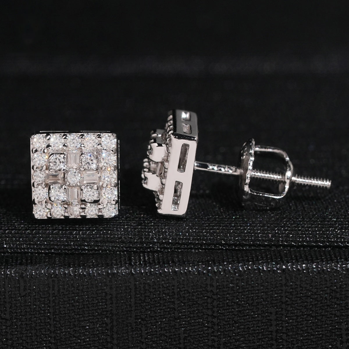Square Prong Stud Earrings — Moissanite, 925 Silver