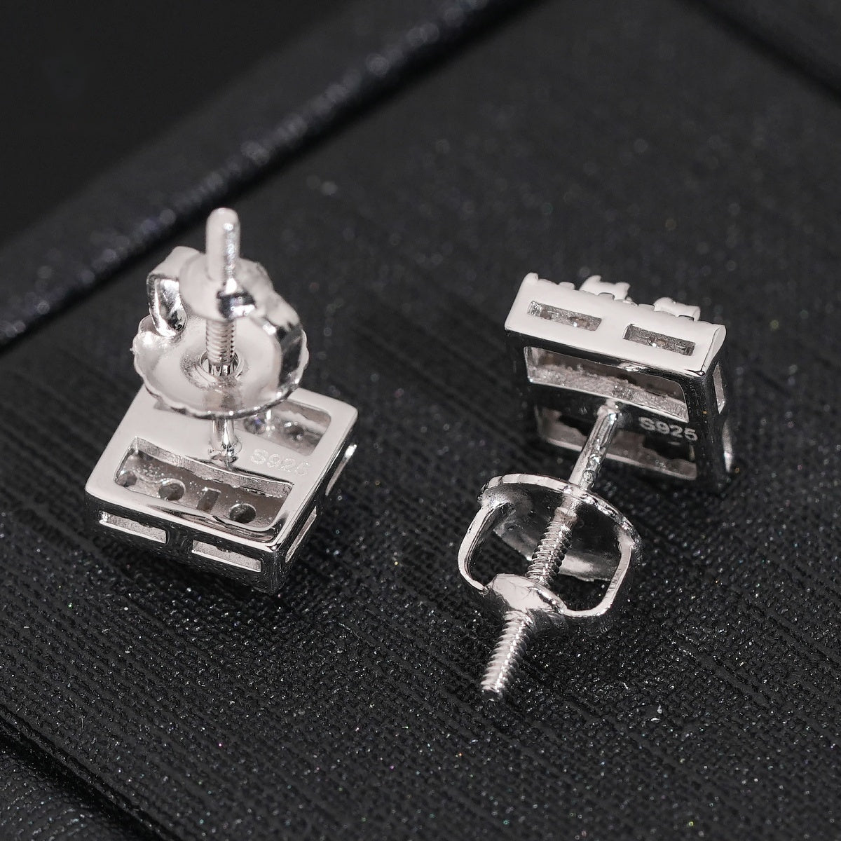 Square Prong Stud Earrings — Moissanite, 925 Silver