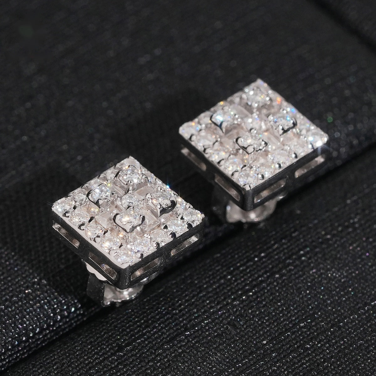 Square Prong Stud Earrings — Moissanite, 925 Silver