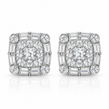 Square Cluster Earrings Screw Back — Moissanite, 925 Silver