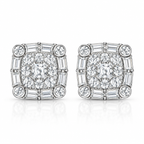 Square Cluster Earrings Screw Back — Moissanite, 925 Silver