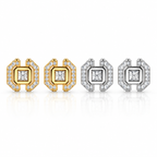 Square Halo Earrings Screw Back — Moissanite, 925 Silver
