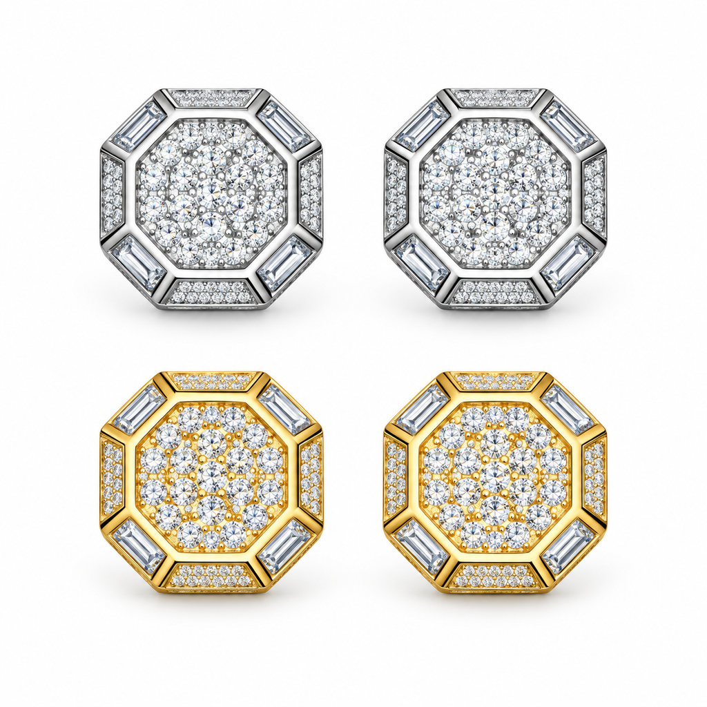 Octagon Earrings Screw Back — Moissanite, 925 Silver