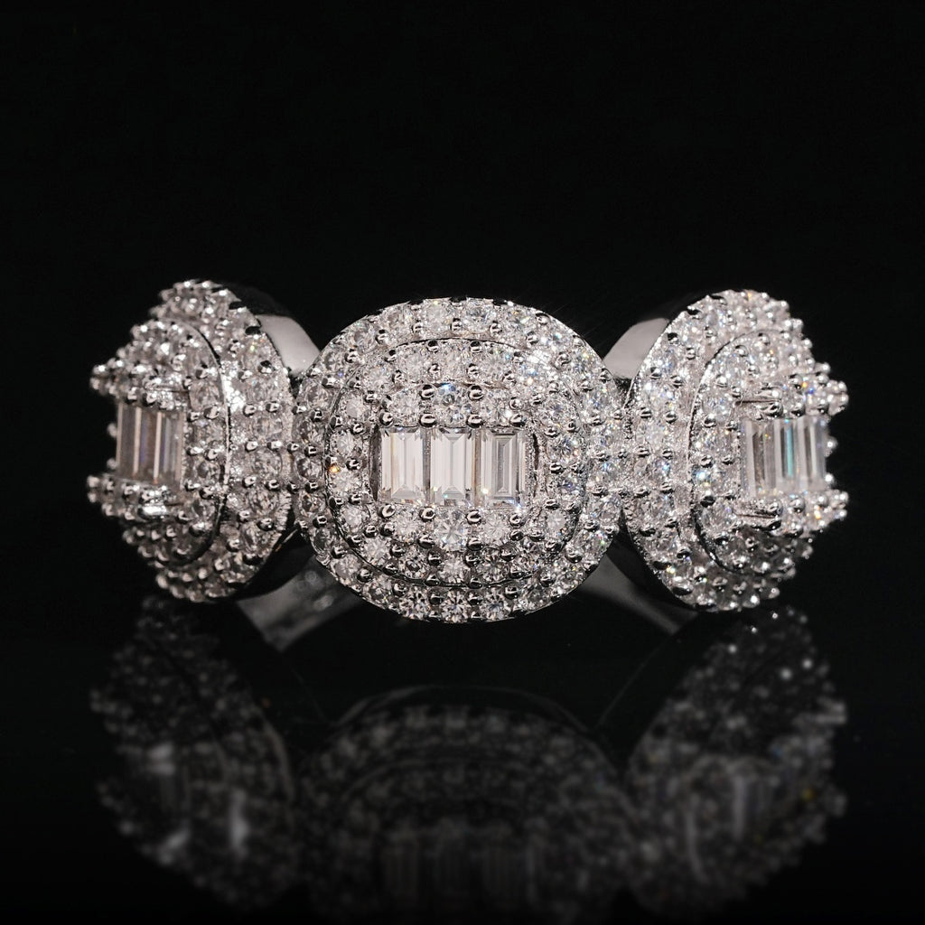 Triple Halo Baguette Ring — Moissanite, 925 Silver