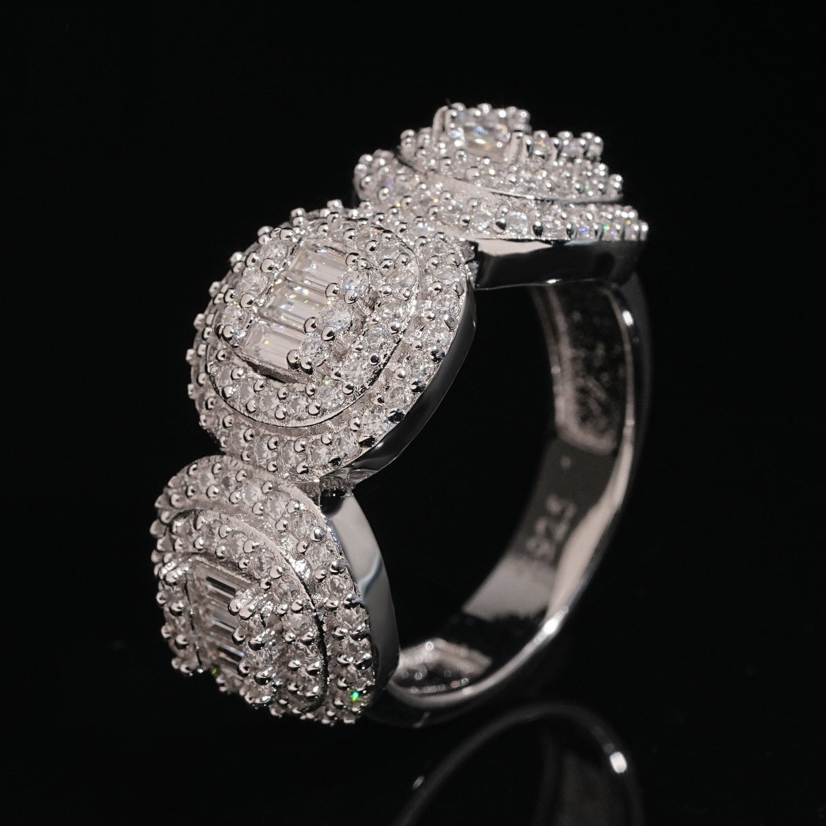 Triple Halo Baguette Ring — Moissanite, 925 Silver