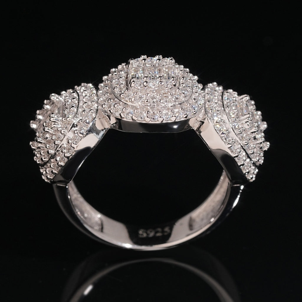 Triple Halo Baguette Ring — Moissanite, 925 Silver