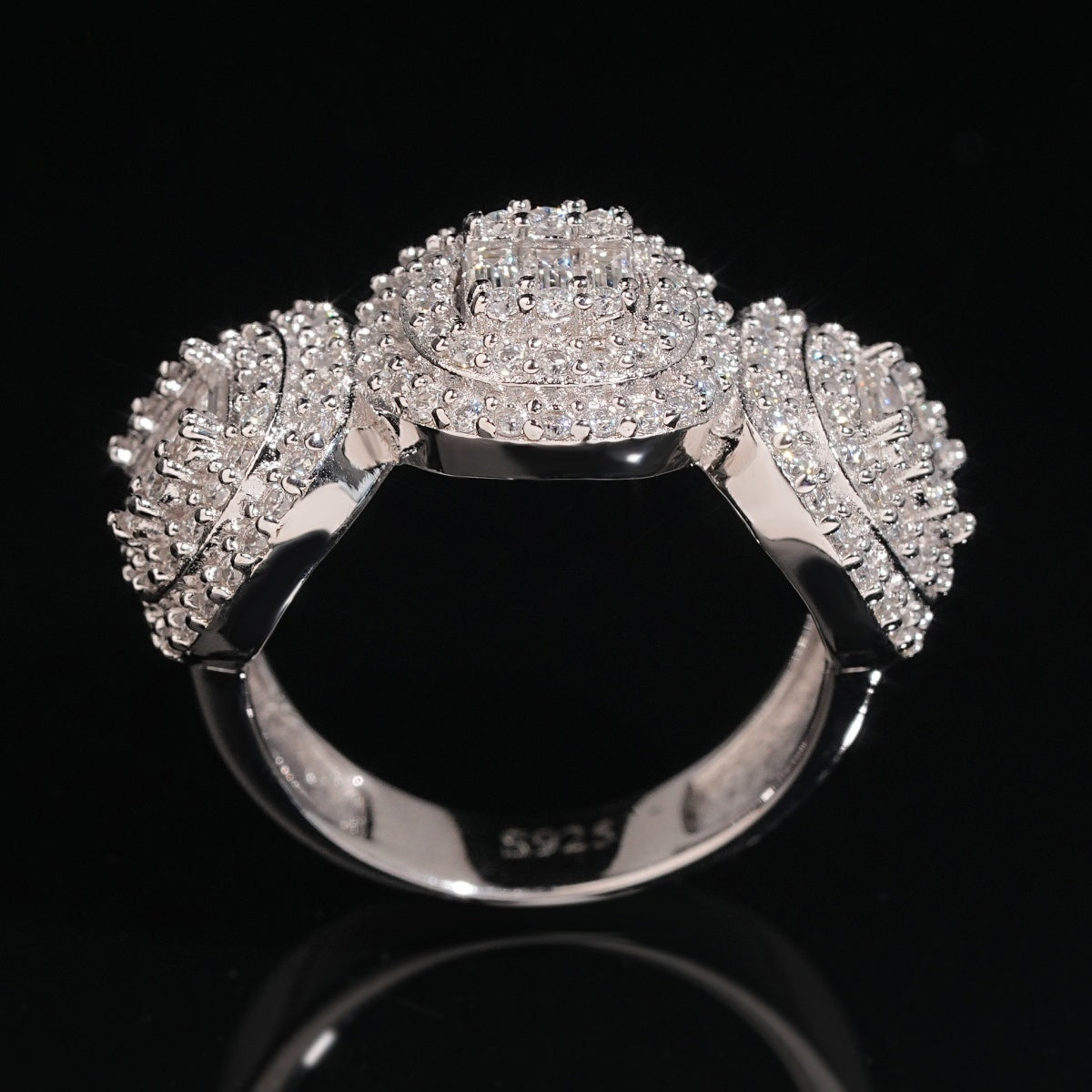 Triple Halo Baguette Ring — Moissanite, 925 Silver