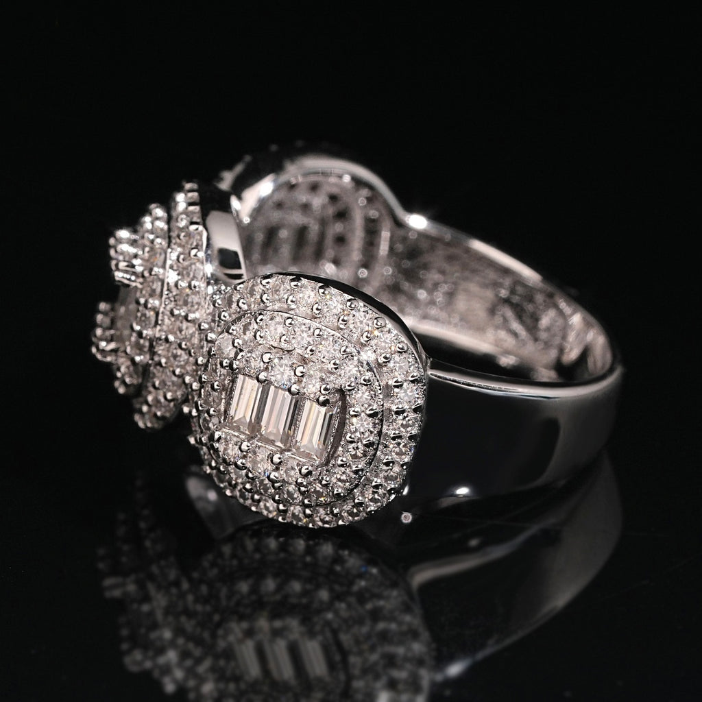 Triple Halo Baguette Ring — Moissanite, 925 Silver