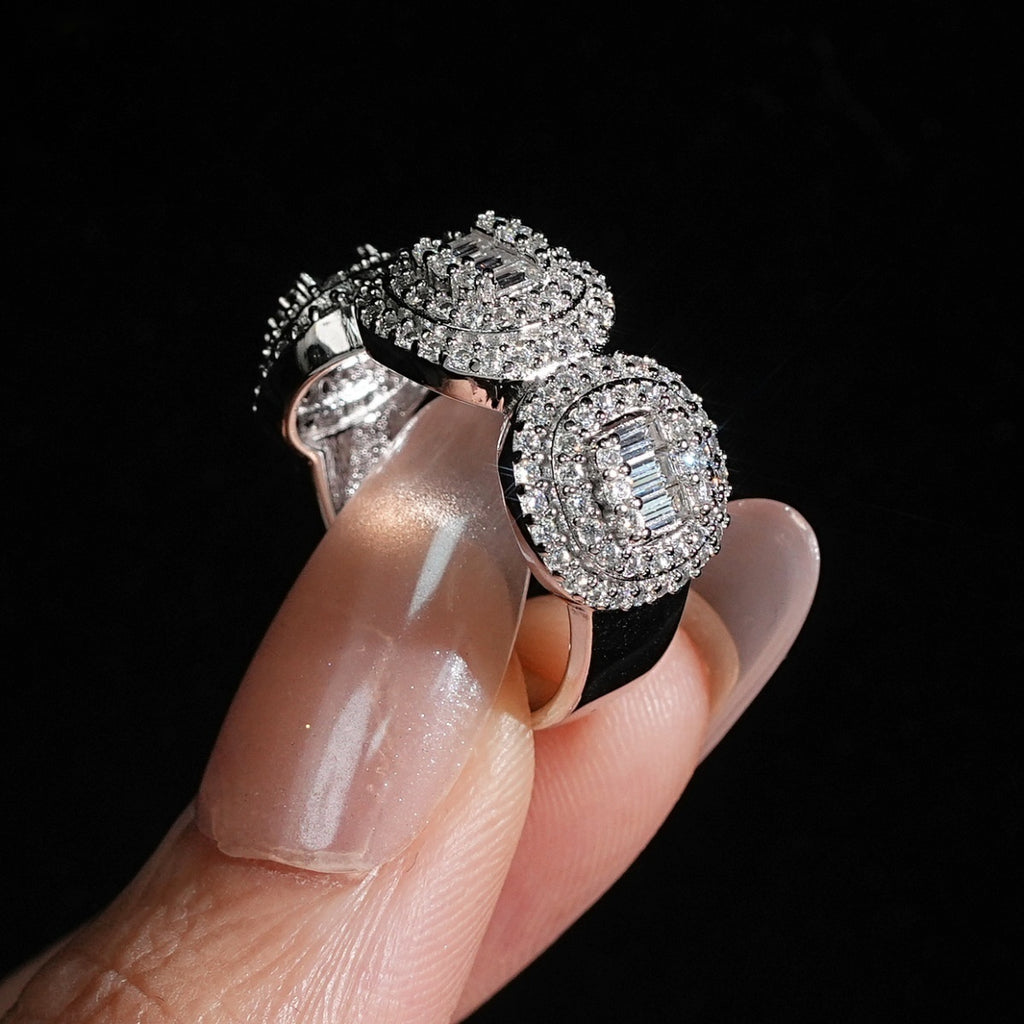 Triple Halo Baguette Ring — Moissanite, 925 Silver