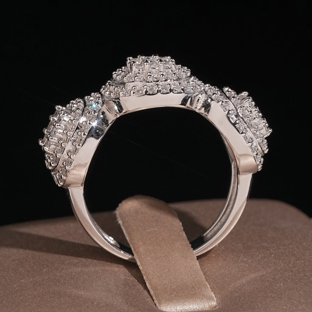 Triple Halo Baguette Ring — Moissanite, 925 Silver