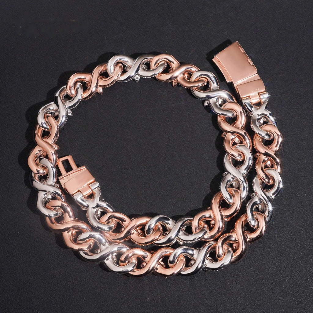 Two Tone Flower Cuban Chain — Moissanite, 925 Silver