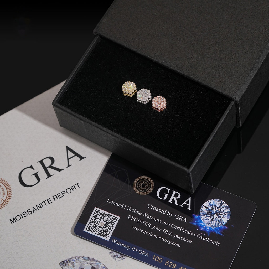 Upside Down Hexagon Stud Earrings — Moissanite, 925 Silver