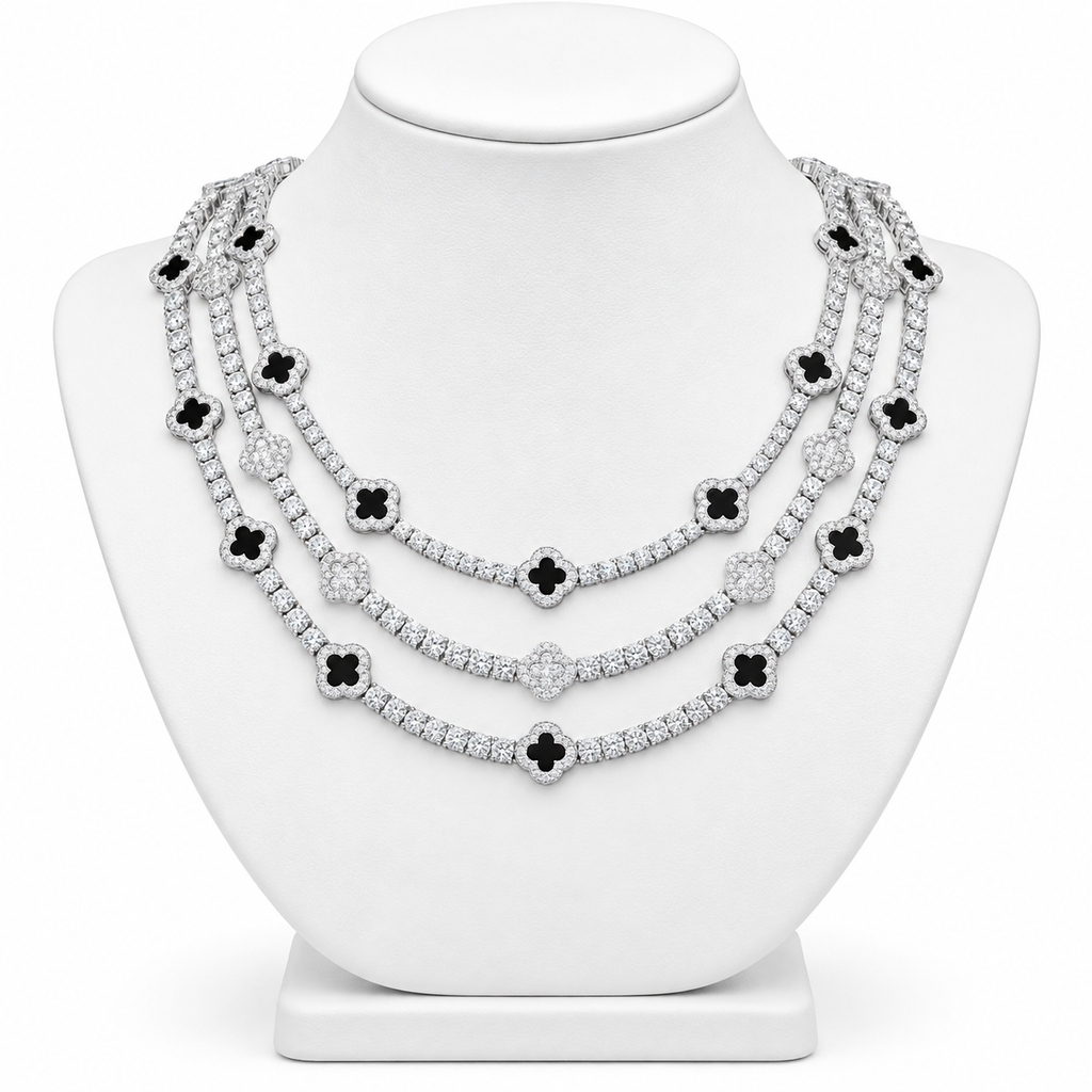 3MM Clover Tennis Chain — Moissanite, 925 Silver