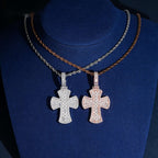 Wide Baguette Cross Pendant — Moissanite, 925 Silver