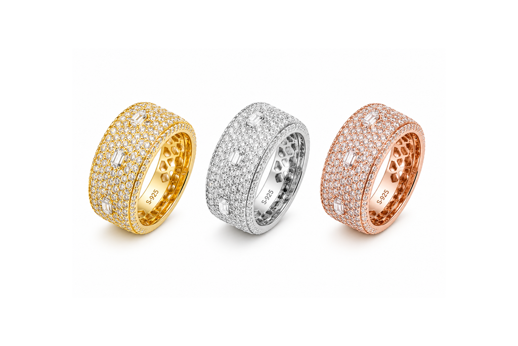 Wide Pavé Baguette Band — Moissanite, 925 Silver